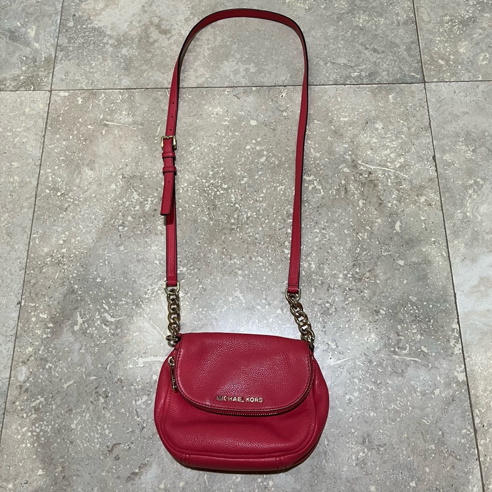 MICHAEL KORS long strap watermelon crossbody purse BEDFORD flap